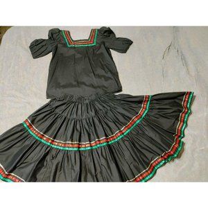 Square Dance Dress Skirt Top Vtg 80s 2 Pc Black